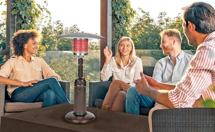 Fire Sense 61322 Portable Patio Heater Outdoor Tabletop Lightweight Propane 10,000 BTU Auto-Shutoff Valve ODS Compliant - Hammer Tone Bronze