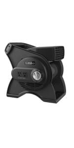 Lasko 12” Utility Fan for Job Site or Home Use, 289 CFM, Pivoting High Velocity Blower Fans, 3 Speeds, 2 Accessory Outlets 120V, Black, U12104