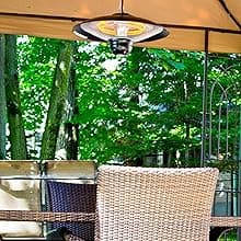 Indoor/Outdoor Ceiling Electric Patio Heater with LED Light and Remote Control, Black