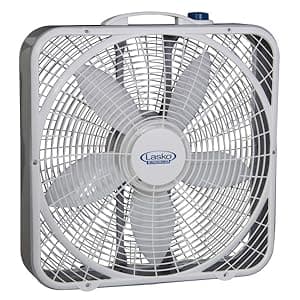 Lasko Weather-Shield Performance Box Fan, 3 Speeds, Innovative Wind Ring System for Up to 30% More Air, Carry Handle for Bedroom, Office, Home, 20 Inch, White, 3720
