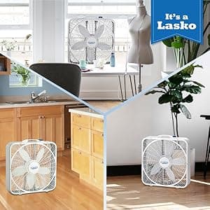 Lasko Weather-Shield Performance Box Fan, 3 Speeds, Innovative Wind Ring System for Up to 30% More Air, Carry Handle for Bedroom, Office, Home, 20 Inch, White, 3720