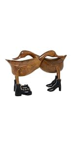 Deco 79 Wood Duck Decorative Garden Sculpture Abstract Minimalistic Garden Statues with Black Metal Feet, Set of 2 Outdoor Sculptures 13", 12"H, Brown