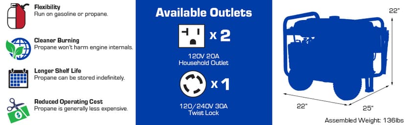 DuroMax XP5500EH 5,500-Watt Dual Fuel Portable Generator - Gas & Propane, Electric Start, RV & Emergency Ready