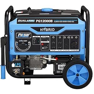 Pulsar 12,000W Dual Fuel Portable Generator with Electric Start and Switch & Go Technology, CARB Approved PG12000B