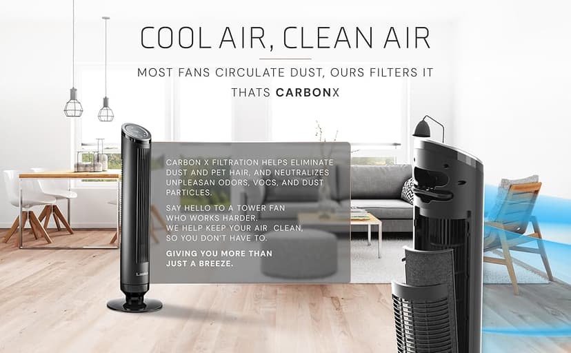 LASKO Ascend 36" Tower Fans for Home, 29 ft/s Airflow, Quiet 29dB on Low, 90° Oscillation, 12 Hour Timer, Air Filter for Hair & Dust, Remote, Black, OST100