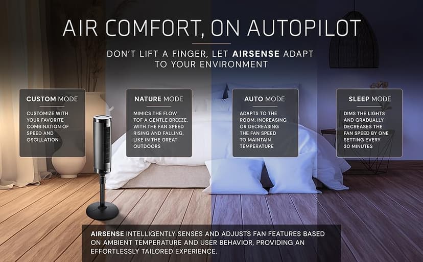 LASKO Elevation 42”-54” Adjustable Height Pedestal Tower Fans for Home, 31 ft/s Airflow, Quiet 28 dB on Low, 90° Oscillation, 12 Hour Timer, Remote Control, Black, EST100