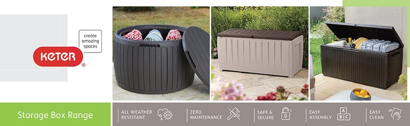 Keter Outdoor Storage Deck Box, 37 Gallon Waterproof Patio Table Bin, Circa, Brown