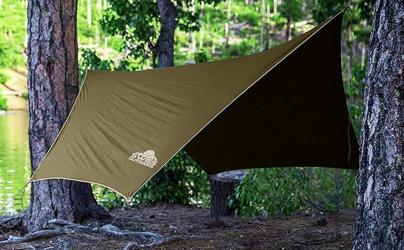 Rain Fly Tarp | Waterproof Tent Shelter Canopy | Lightweight Easy Setup for Hammock, Backpacking or Camp Gear | Premium Quality 12 x 9 ft |, Green Army