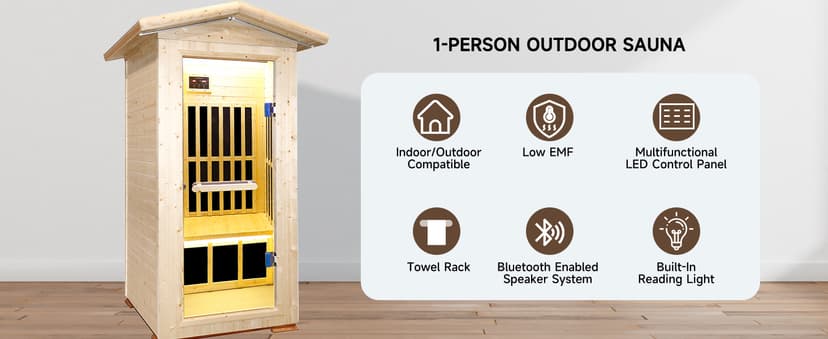 Outdoor Sauna 1 Person for Home Backyard Sauna Outdoor Infrared Sauna 1 Person Dry Sauna for Home Far Infrared Sauna Outdoor Spruce Wood Sauna 1300W Low EMF Single Person Infrared Sauna Room in Home