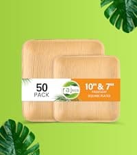 Raj Eco Compostable Palm Leaf Plates Like Bamboo Plates Disposable - 8 Inch Square 50 party plates, Natural wooden, Eco-Friendly, fancy Biodegradable & Disposable Dessert appetizer Plates