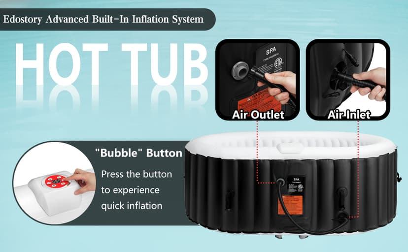 Edostory Hot Tub Inflatable Portable Oval Spa 2 Person Hot Tub with 90 Bubble Jets, Cover, Filter Cartridges, Pump, Black