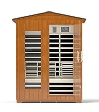 Real Relax Outdoor Infrared Sauna 4 Person for Home, Low EMF Far Infrared Sauna Spruce Wood Sauna with 10min Rapid preheating, Bluetooth, LCD Panel