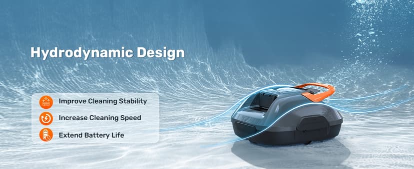 Cordless Robotic Pool Cleaner, Lasts 90 Min, Automatic Vacuum for Above-Ground Pools up to 860 Sq.ft, Portable, Self-Parking, Orange
