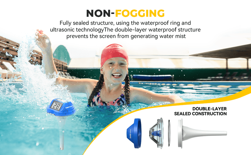 Pool Thermometer Solar Digital Floating, High Precision Large Screen Without Fogging with Double-Sided Display Screen for Swimming Pool, Aquarium, Spa, Hot Spring, Ponds