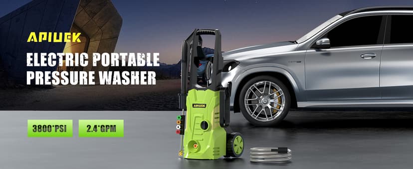 Electric Pressure Washer - GUIFIN Portable Power Washer with Soap-Adjustable Tank, Steel Spray Wand, 4 Pressure Tips, 6.6 FT Inlet & 23 FT Outlet Hose, 3800PSI & 2.4GPM, for Patio/Car/Driveway/Fence