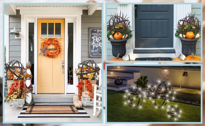 3 PCS Garden Spheres Balls Assorted Size Distressed Metal Band Decorative Sphere Folding Orbs Sculpture for Outdoor Indoor Decorations 7" 10" 12" Diameter (Rusty)