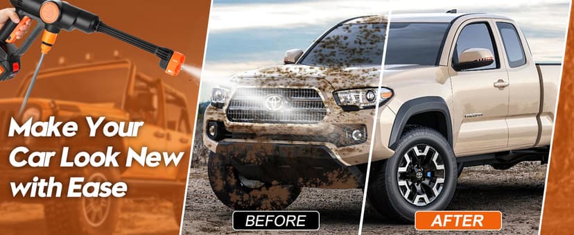 Lemolify 6000mAh Battery Pressure Washer, Electric Power Washer Cordless, Portable Car Pressure Washer Handheld with 6-in-1 Nozzle,17FT Drain Hose, Power Cleaner for Patio Floor Fence Deck,2 Battery