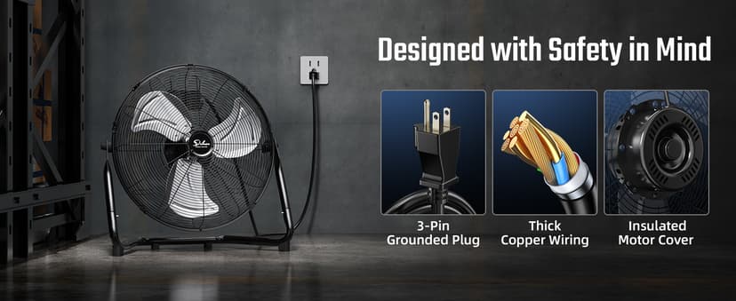 Simple Deluxe 20 Inch 3-Speed High Velocity Heavy Duty Metal Industrial Floor Fan for Warehouse, Workshop, Factory and Basement, Black, 2 Pack