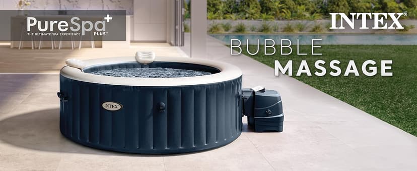 INTEX 28429EP PureSpa Plus Bubble Massage Spa Set: Includes Energy Efficient Spa Cover – 2 Contoured Headrest – LED Light – 4 Person Capacity – 77" x 28"