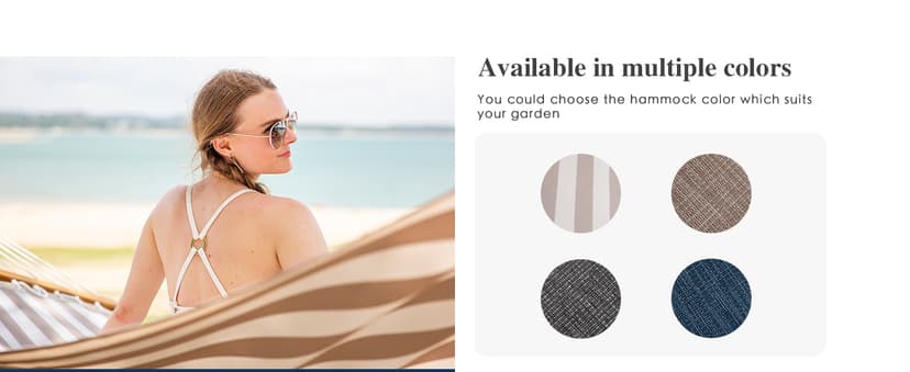 SUNCREAT Hammocks 14 FT Quick Dry Hammock Double Size with Spreader Bar, 2 Person Hammock for Outdoor Patio Yard Poolside, 450 lbs Capacity, Light Gray Stripes