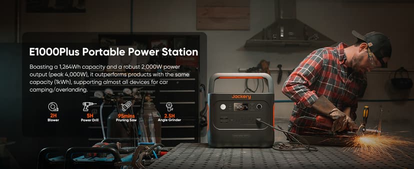 Jackery 1000 Plus Solar Generator, 1264Wh Portable Power Station with 2xSolarSaga 100W Solar Panels, 2000W Output Expandable Home Backup Power for Off-grid Living, Outdoor Camping and Exploration