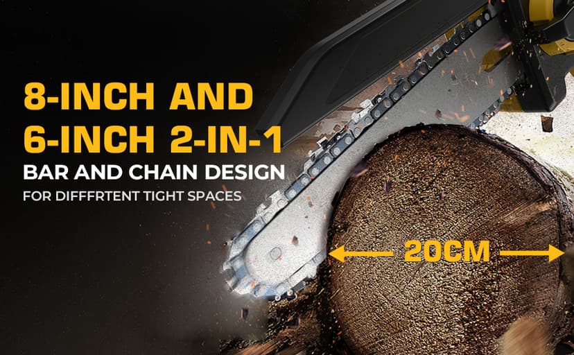 Mini Chainsaw for Dewalt 20V MAX Battery, Auto-Oiler, 8-Inch and 6-Inch 2-IN-1 Brushless Cordless Pruning Chainsaw, Battery Powered Mini Chainsaw for Wood Cutting (Tools only)