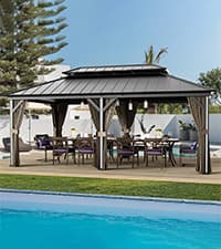 Modern Shade 10'x10' Hardtop Gazebo with Galvanized Steel Roof & 4 LED Lights - Permanent Metal Gazebo Outdoor Pavilion for Backyard, Deck, Garden - All-Weather Patio Cover