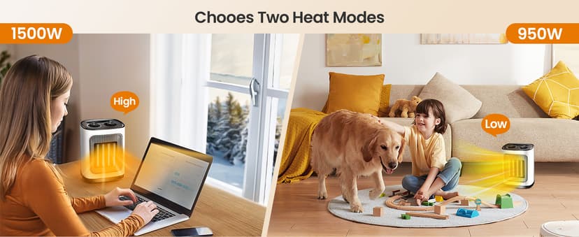 Kismile Portable Electric Space Heater, Small Ceramic Heater Fan with Thermostat, Tip-Over and Overheat Protection,Fast Heating for Home/Office,1500W(White)