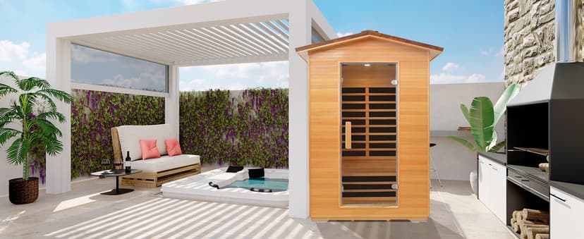 Outdoor Sauna 2 Person Far Infrared Saunas Dry Home Sauna Room Hemlock 1 to 2 Person Wood Sauna 1950W/110V Low EMF with Bluetooth Speaker, Reading Light, Cup Holder and Towel Rack - 47*39*82 IN