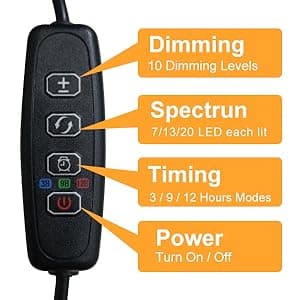 bseah Grow Light Plant Light Indoor Plants, Full Spectrum Clip Plant Growing Lamp, 10-Level Dimmable, Auto On Off Timing 3 9 12Hrs (2 Pack)