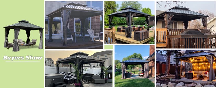 Domi 10' x 10' Hardtop Gazebo Outdoor Metal Gazebo with Galvanized Steel Double Roof Canopy, Curtains and Netting for Patio, Backyard, Deck, Lawn, Grey