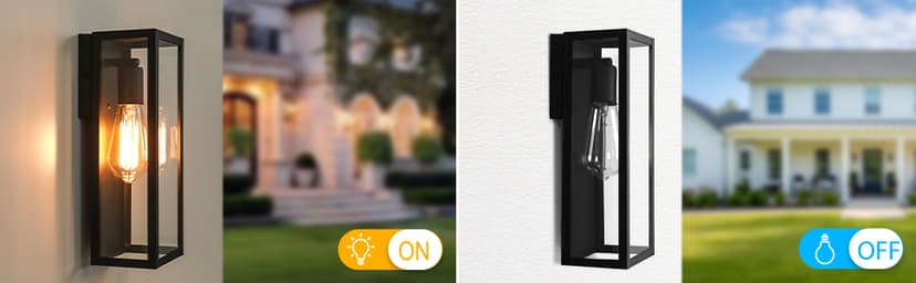 2-Pack Outdoor Wall Lanterns, Exterior Waterproof Wall Sconce with Glass Shades, Matte Black Porch Lights Wall Mounted, Anti-Rust E26 Modern Wall Lighting Fixtures for Patio Garage Entryway Front Door