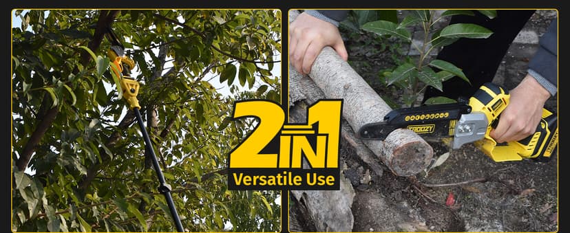 Cordless Pole Saw, 8-INCH 2-IN-1 Chainsaw with 21V 4.0Ah Battery Powered, Electric Tree Trimmer with 9FT Telescopic Pole, 180°Angle for Tree Branches Pruning & Wood Cutting, Battery Included