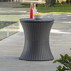 Keter Pacific Cool Bar Outdoor Patio Furniture and Hot Tub Side Table with 7.5 Gallon Beer and Wine Cooler, Dark Grey