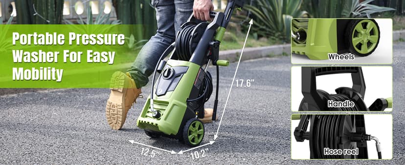 Pressure Washer, 4000PSI 2.8 GPM Power Washer with 35FT Power Cord and 26FT Hose, Electric Pressure Washer with 5 Nozzles & 500ml Foam Cannon, Cleaning for Cars, Home, Driveways, Yards, Pools