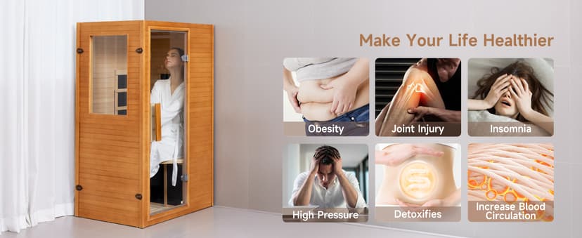 Real Relax Far Infrared Sauna, Home Indoor Sauna Room Canadian Hemlock Wooden Dry Saunas 950W 120V with Control Panel and 6 Low EMF Heaters Panels for Personal Spa