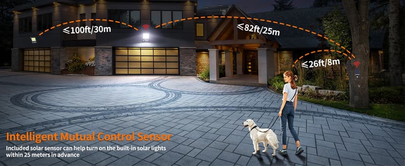 intelamp Solar Flood Lights Outdoor Waterproof, Linkable 12000mAh 3000LM Motion Sensor Floodlight with Remote Countrol Sensor Case 16.4Ft Cable, Dusk to Dawn Lighting Lamp for Street Outside House