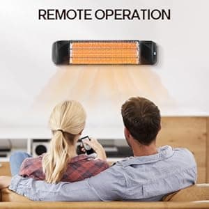 Electric Patio Heater with Remote Control - 1500W Carbon Infrared Outdoor Heaters for Patio, IP65 Waterproof, 2 Levels of Power - 120V Wall Mounted Space Heater for Bedrooms, Backyards, Garages, Black