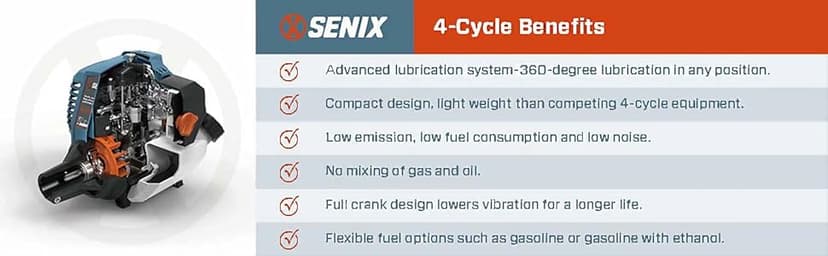 SENIX 4QL 4-Cycle Gas Powered Tiller Cultivator, 46cc Full Crank Engine, 15-Inch Tilling Width, 8-Inch Tilling Depth, Easy Start, Foldable Handles for Compact Storage (TL4QL-L1)