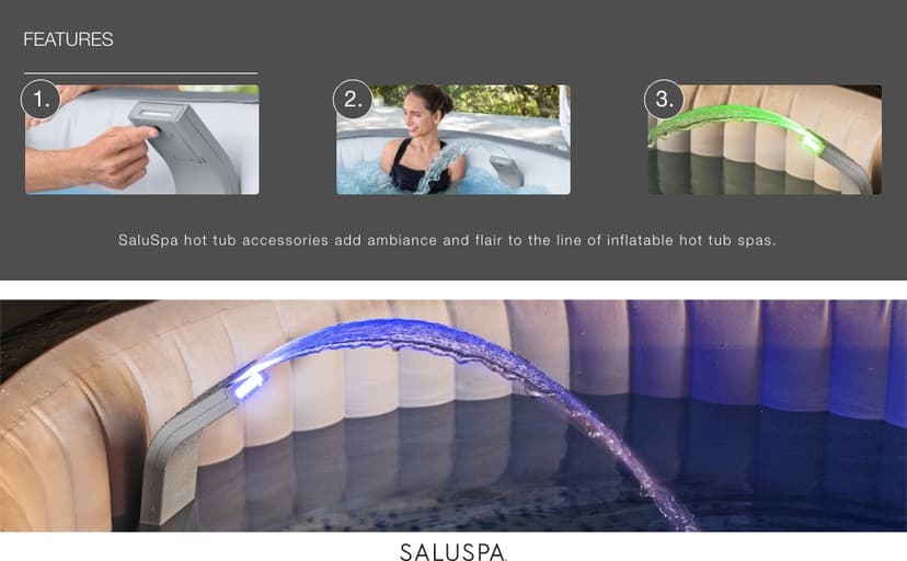 Bestway SaluSpa Waterfall Feature with LED Lights | Built-in Lights with 7 Color Modes | Compatible with Most Bestway Inflatable and Portable SaluSpa Hot Tub Spas