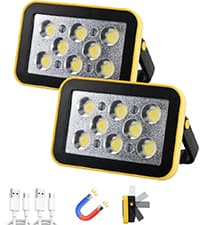 40W Rechargeable Work Light with Tripod Hole, 2400LM LED Work Light Battery Powered, Waterproof Portable Work Light Cordless Job Site Lighting 180° Rotate for Garage Camping Car Repairing 2 Pack