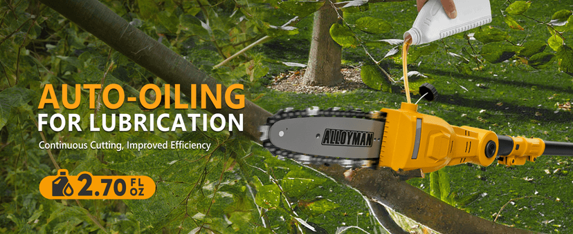 Alloyman Pole Saw 8-Inch Cordless and 16-Inch Pole Hedge Trimmer 2-in-1,with 2 Packs 4.0Ah Batteries & Charger,for Tree Trimming and Shrubs Pruning