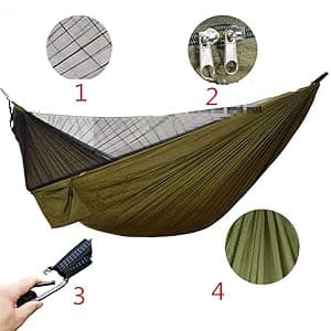 Camping Hammock with Rain Fly Tarp and Mosquito Net with Tree Straps,1/2 Person Portable Hammocks with Rain Cover for Indoor Outdoor Backpacking Hiking Travel Yard Activities Green