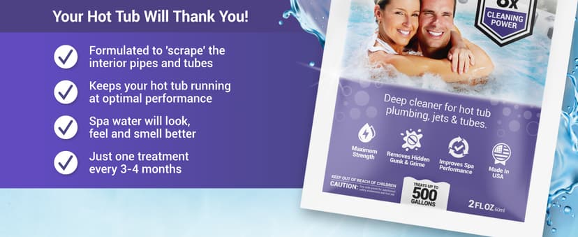 Power Purge Hot Tub Jet Cleaner w/Towel - Deep Hot Tub Cleaner for Jets, Tubes, Plumbing - for Standard & Inflatable Spas - Removes Gunk Buildup for Crystal Clear Water - Made in USA (Kit)