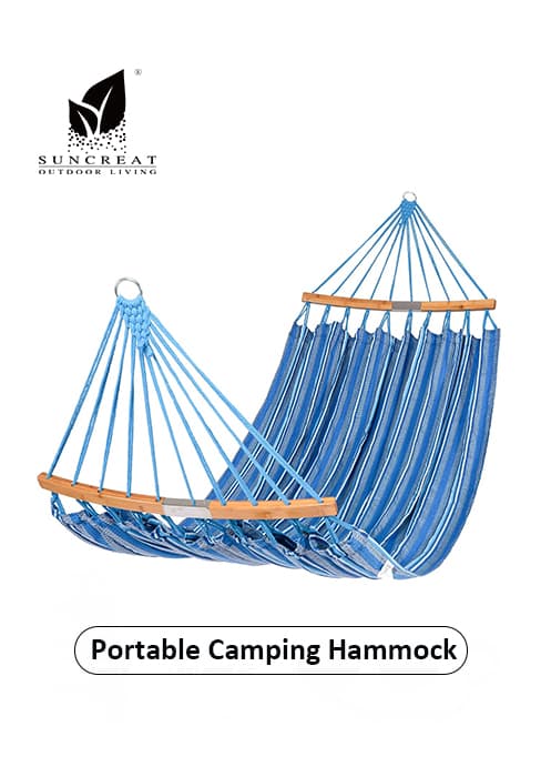 SUNCREAT Hammocks Traditional Rope Double Hammock with Hardwood Spreader Bar and Carrying Bag, 450 lbs Capacity, Natural