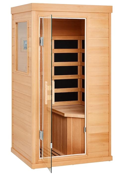 1 Person Infrared Sauna, Full Spectrum Roomy Sauna for Home, Indoor Dry Sauna with Rapid Heating 4 Carbon Panels&1 Carbon Tube, Bluetooth and 7 Color Therapy Lights, 110V