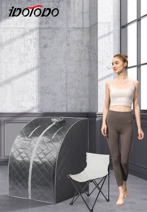 Full Size Portable Personal Infrared Sauna for Home, Personal Home Spa Tent with Remote Control, Heating Foot Pad, Foldable Reinforced Chair (Grey, L33.8 x W 33.8" x H 66.5"