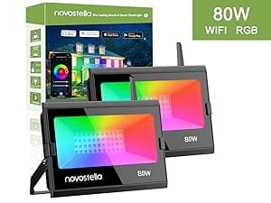 NOVOSTELLA LED Flood Lights Outdoor, 30W RGB Smart LED Flood Lights, Second-Generation WiFi Landscape Lighting Stage Dimmable Color Changing Uplight, IP66 Waterproof, Work with Alexa, 4 Pack.