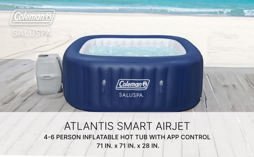 Coleman SaluSpa Atlantis AirJet 4 to 6 Person Inflatable Hot Tub Square Portable Outdoor Spa with 140 Soothing Jets with Cover, Blue
