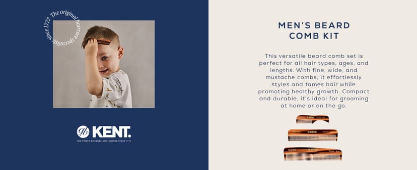 KENT Set Men's Hair Pocket Combs, Tortoise 81T X-Small, FOT All Fine Tooth, R7t Double Toothed Fine and Coarse. Best Hair, Beard and Mustache Grooming Kit for Travel and Home Care, Handmade in England